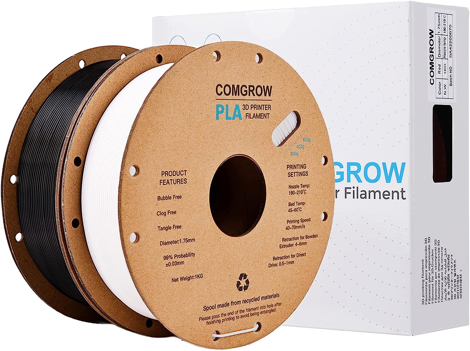 Comgrow 1/2 KG PLA Filament-White/Black